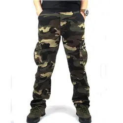 Мужские камуфляжные брюки-карго, повседневные, с несколькими карманами, военные армейские брюки, комбинезоны, хлопковые прямые Слаксы