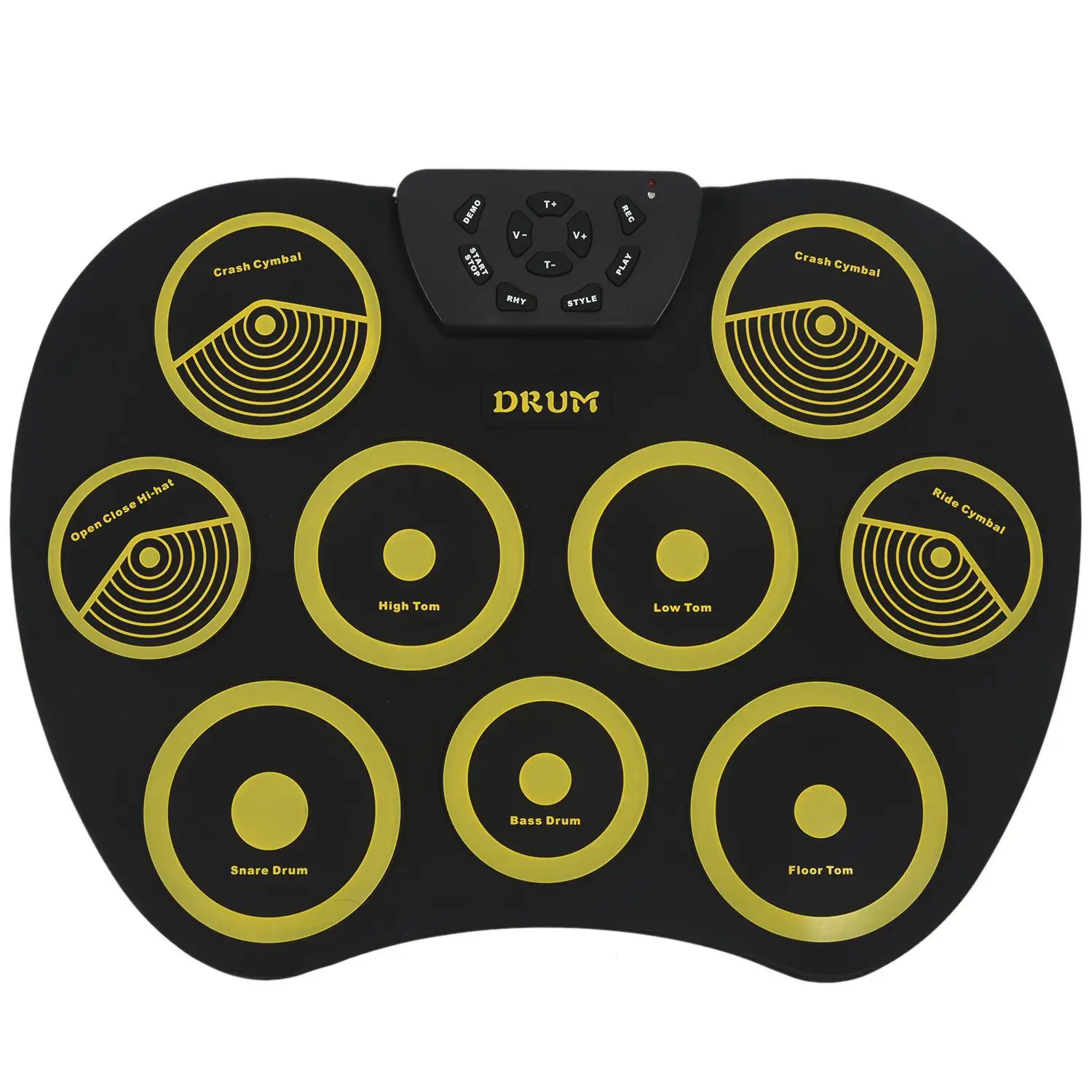 Портативная электронная барабанная установка, барабанный набор, 9 силиконовых подушечек, питание от USB, с педалями для ног, барабанные палочки, кабель USB - Цвет: Light Yellow