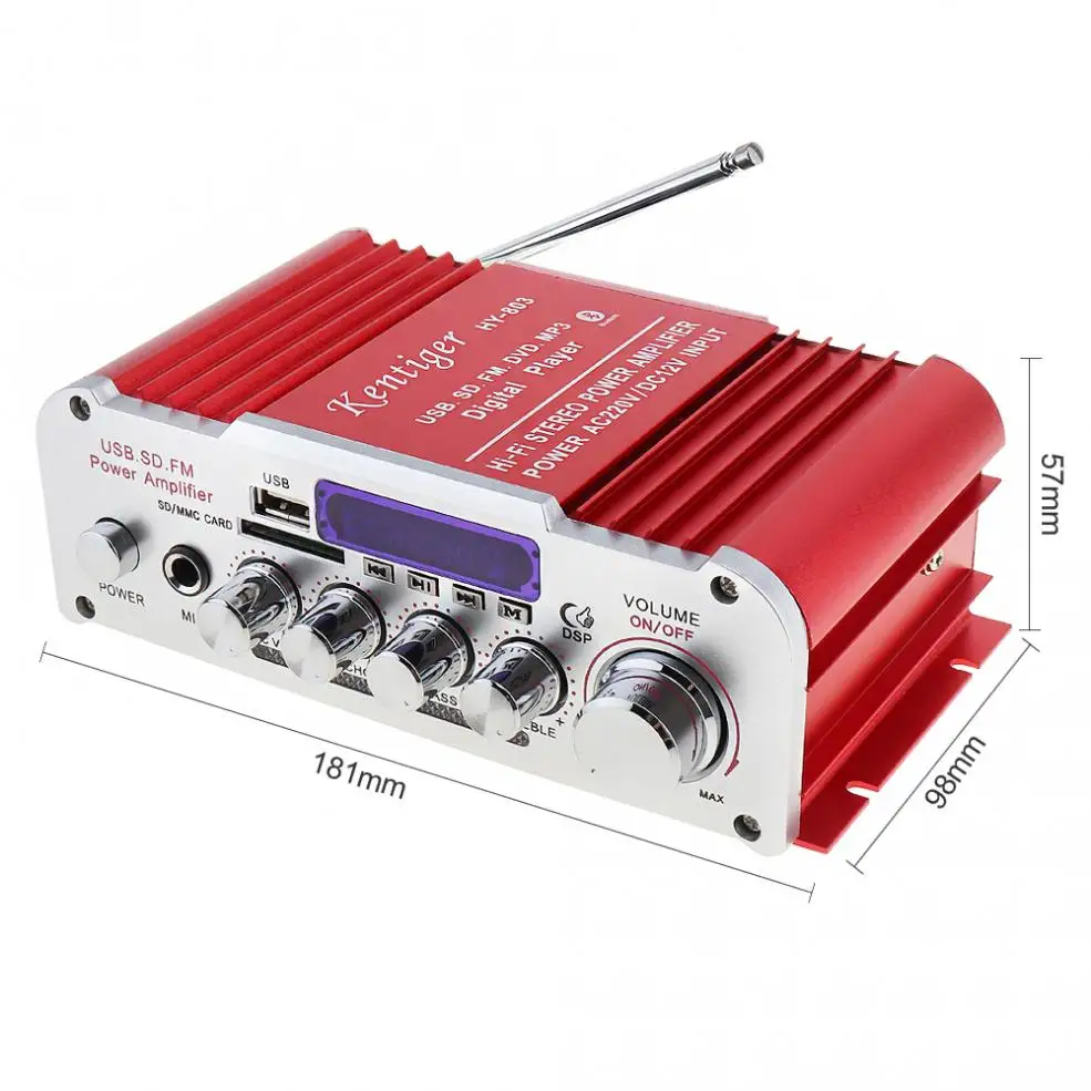 Kentiger 12V 2CH Hi Fi Bluetooth Авто аудио усилитель мощности FM радио плеер Поддержка SD USB DVD MP3