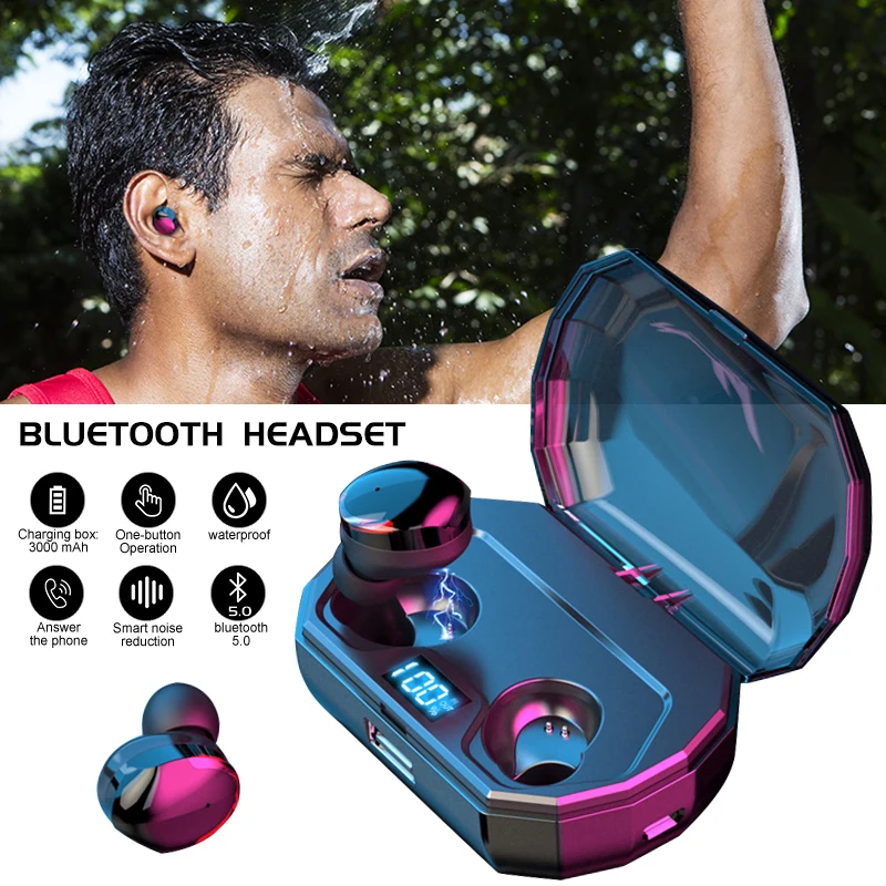 VTIN TWS Bluetooth Headset 5.0 Wireless Mini Power Digital Display Touch Control IPX6 Waterproof Bluetooth In-ear Earbud 3000mAh (18)