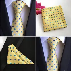 Мужская мода желтый цветок Шелковый галстук карман квадратный носовой платок Набор Лот HZTIE0078