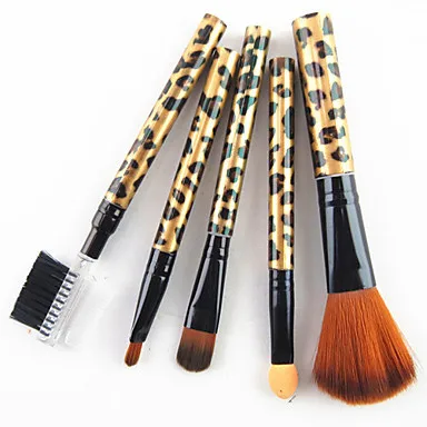 5PCS Nylon Hair Golden Leopard Design Handle Cosmetic Makeup Brush Set  #00293196|brush wolf|makeup roundsmakeup brush set - AliExpress
