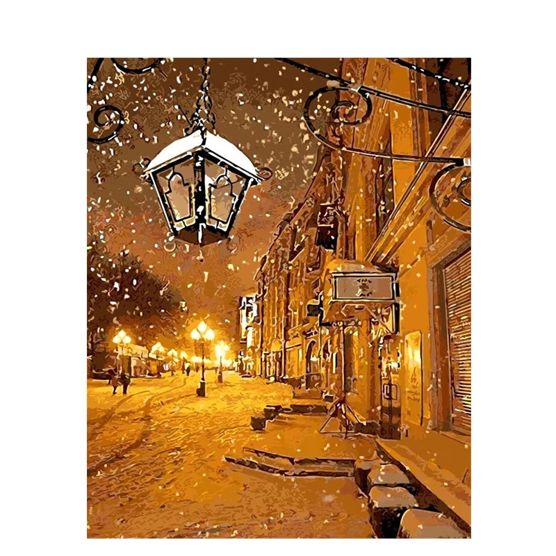 

Painting By Numbers DIY Dropshipping 50x65 60x75cm Dusk winter snow castle Landscape Canvas Wedding Decoration Art picture Gift
