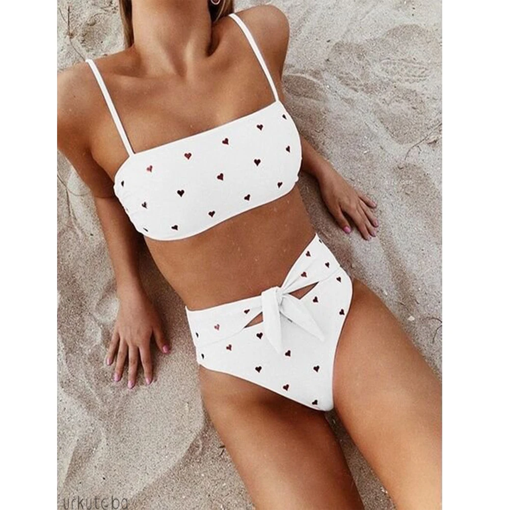 

Women Push-up Padded Print Bra Bikini Set High Waist Swimsuit Bandage Knot Triangle Swimwear Bathing Suit