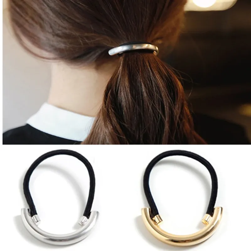 

Fashion Personality Alloy Hemicycle Ring Hair Band Cuff Wrap Ponytail Holder Elastic Punk Hair Metal Ornaments Rope t104