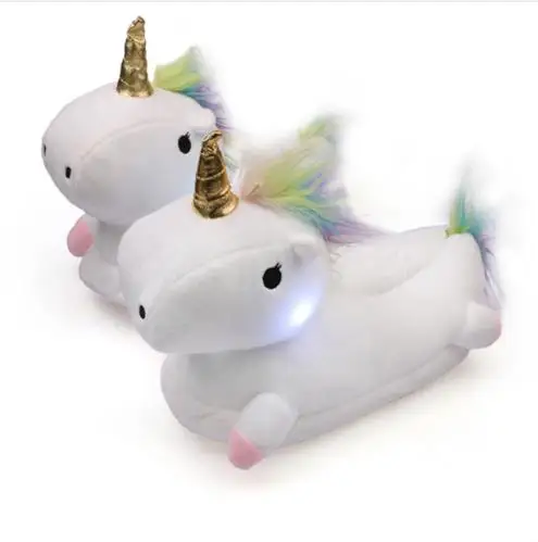 

LED grow lighting rainbow Unicorn Plush Toy Cartoon unicorn indoor plush slippers Winter Warm Indoor Slippers Shoes for teenage