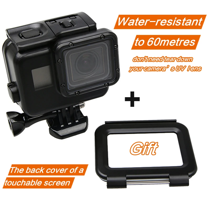 

Classic Black Color Shell Underwater 60M Diving Waterproof Housing Case with Touch Screen Back Cover for Gopro Hero 7 6 5 Came