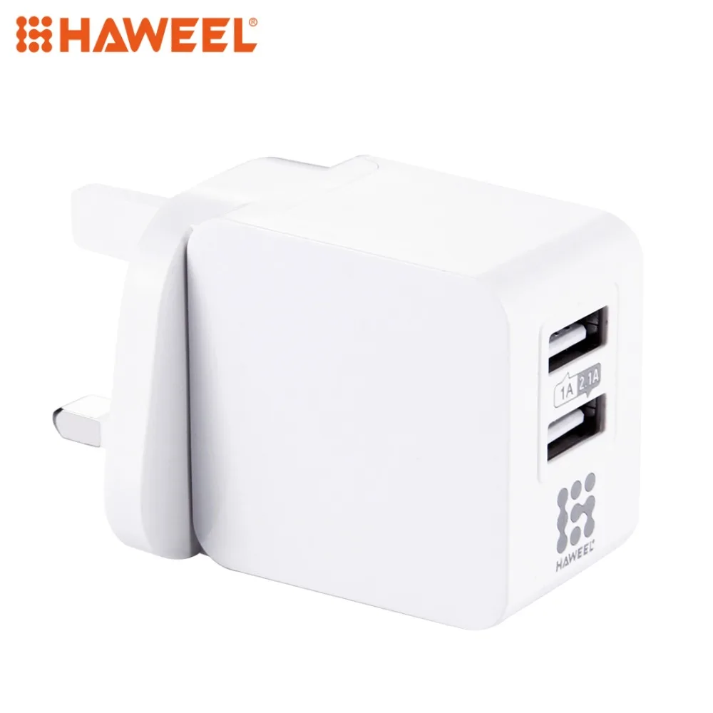 

HAWEEL 2 USB Ports 1A / 2.1A Travel Charger for iPhone, Galaxy, Huawei, Xiaomi, LG, HTC and other smart phones, UK Plug