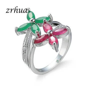 

ZRHUA Rainbow Rings for Women 925 Sterling Silver Jewelry Wedding Engagement Colorful AAA+ Zircon Bague Female Anillos Gifts