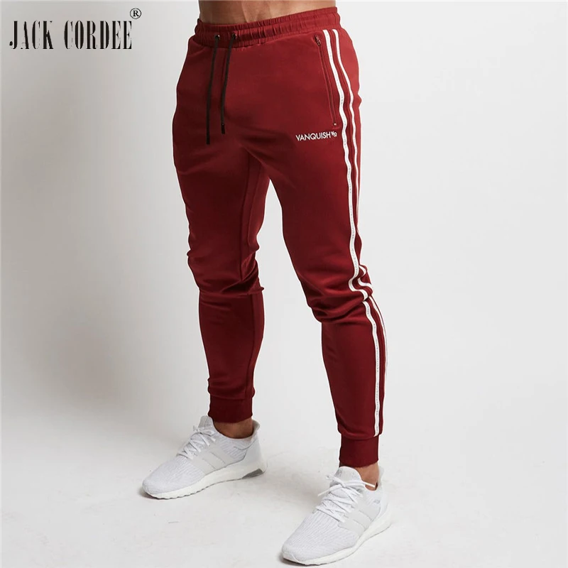 Koop JACK CORDEE Gestreepte Casual Joggers Broek Mannen High Street Workout Broek Skinny Joggingbroek Black Elasticiteit Sportscholen Jogger Broek