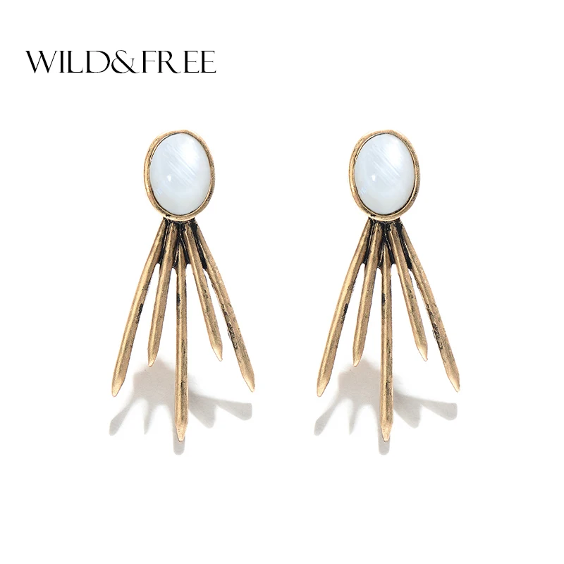 

2017 New Statement bijoux Geometric Alloy Stud Earrings With Natural Shell Vintage Gold Stud Earrings For Women Brand Jewelry