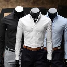 Новинка года для мужчин повседневное однотонное с длинным рукавом рубашка зауженные официальные Бизнес Платье рубашка высокого класса бренд для мужчин верхняя одежда 8 Цвет