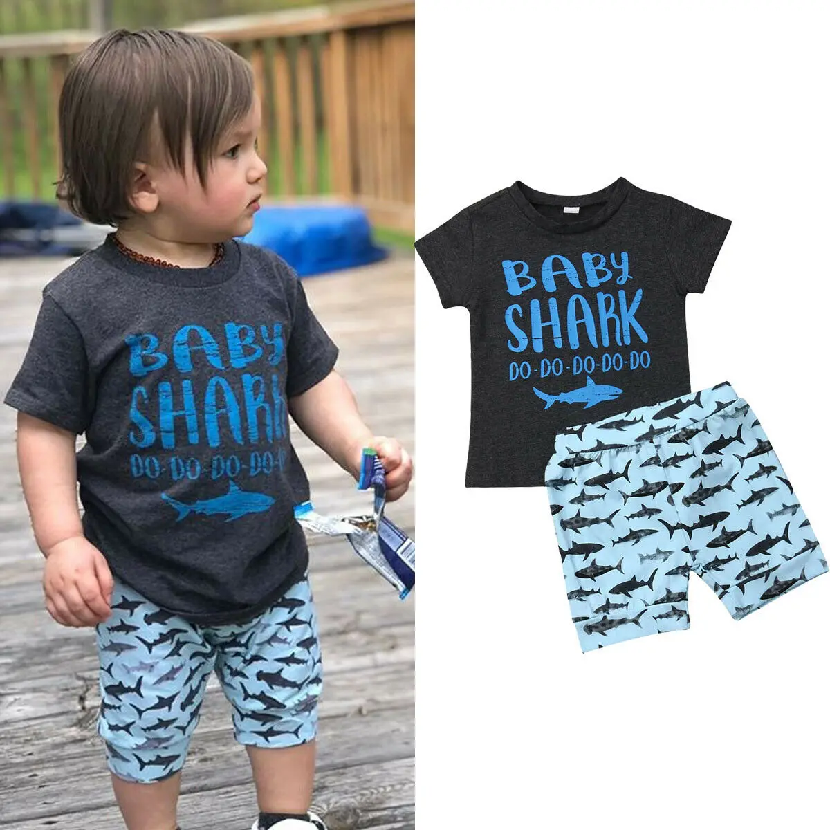 

Pudcoco 2019 Summer Toddler Kid Baby Shark Boy 2pcs Outfit Tops T-Shirt Tee Shorts Pants Clothes Beach Casual Set