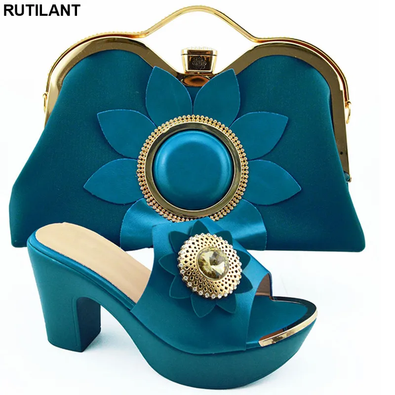 

New Fashion Shoe and Bag Italian Design Set African Wedding Pumps with Purse Decorated with Rhinestone Shoes Woman High Heel