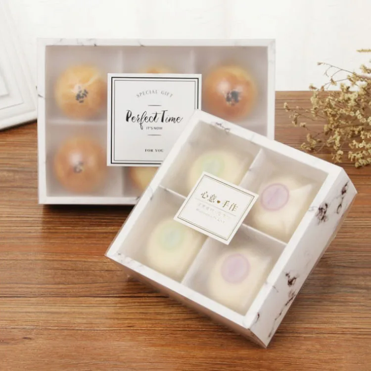 

6PCS Black white marble gift packaging box with window kraft paper gift paper boxes with clear frosted lid gift cardboard box
