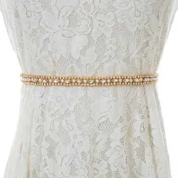 

Gold Crystal Bridal Sash Feminine Rhinestones Wedding Belt Diamond Bridal Belt For Wedding Decoration S170G