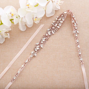 

Rose Gold Bridal Belt Rhinestone Bridal Sash Crystal Flower Wedding Sash For Bridal Accessories A146RG
