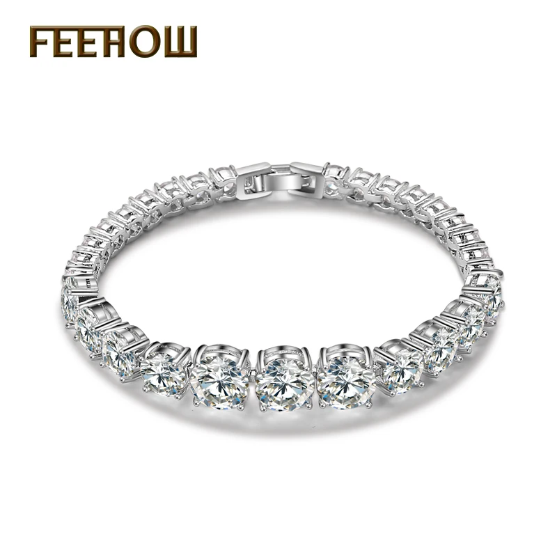 

FEEHOW Exquisite Clear White Round Shape Jewelry Top Quality Cubic Zirconia Bridal Tennis Bracelets & Bangles For Women FWBP003