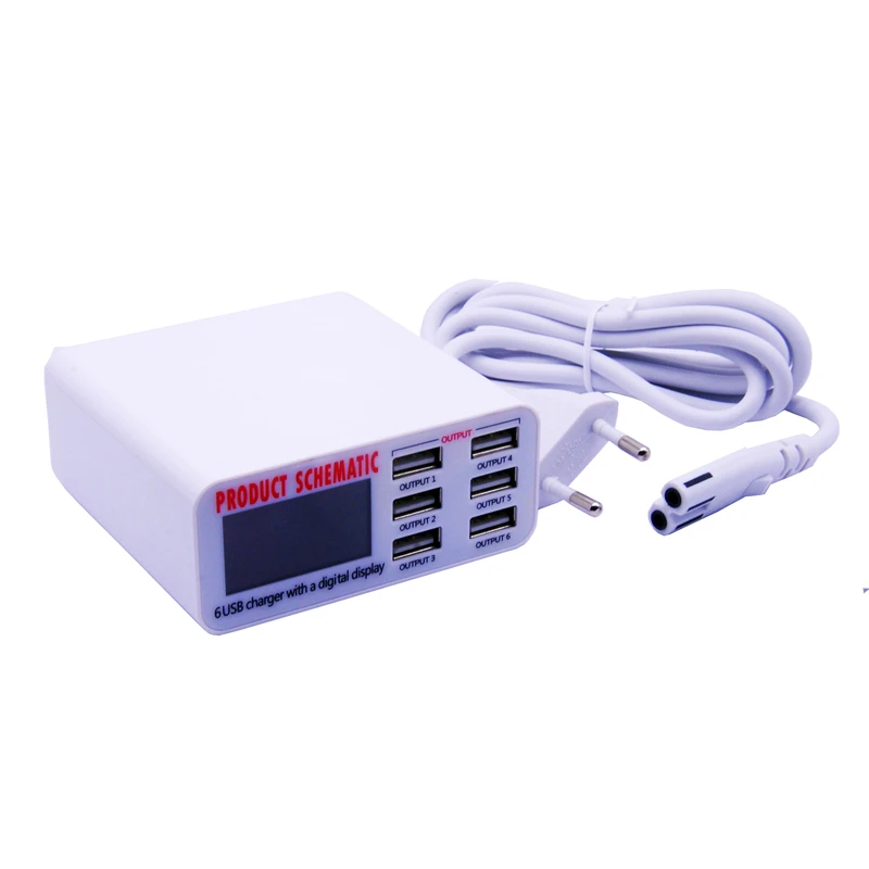 

USB Charger Portable Multi USB Port Rapid Charger 6 Port USB Socket Fast Charger with LCD Display for Smart Mobile Phone