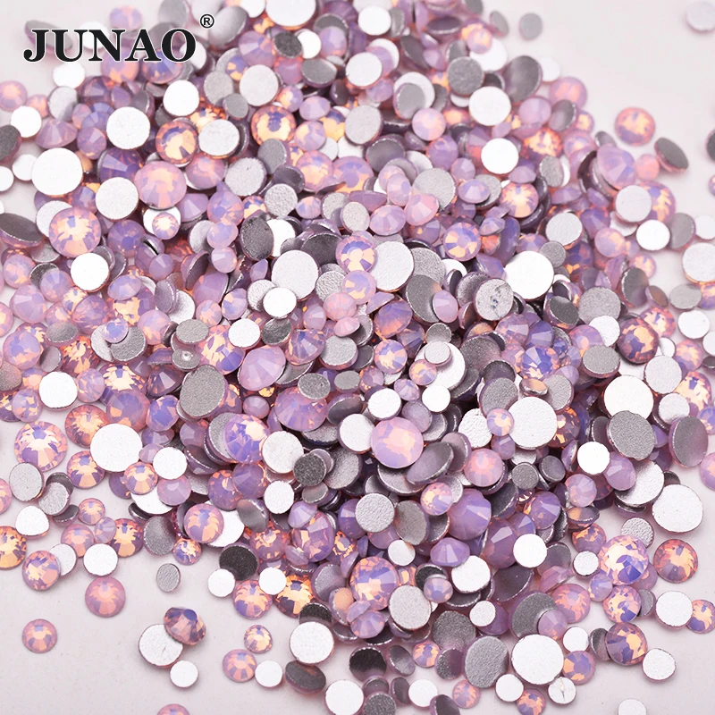 

JUNAO ss6 ss8 ss10 ss16 Mix Size Opal Pink Crystal Glitter Round Rhinestones Glass Nail Art Stones Non Hotfix Strass for Dress C