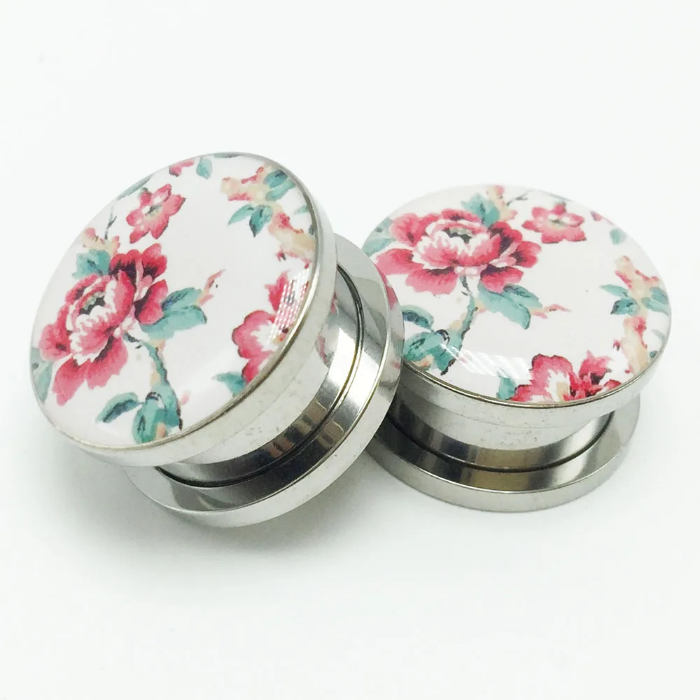 

2PCS Stainless Steel Ear Plugs and Tunnels Plugs Peony Flower Screw Ear Stretchers Piercing Earring Gauges Body Jewelry