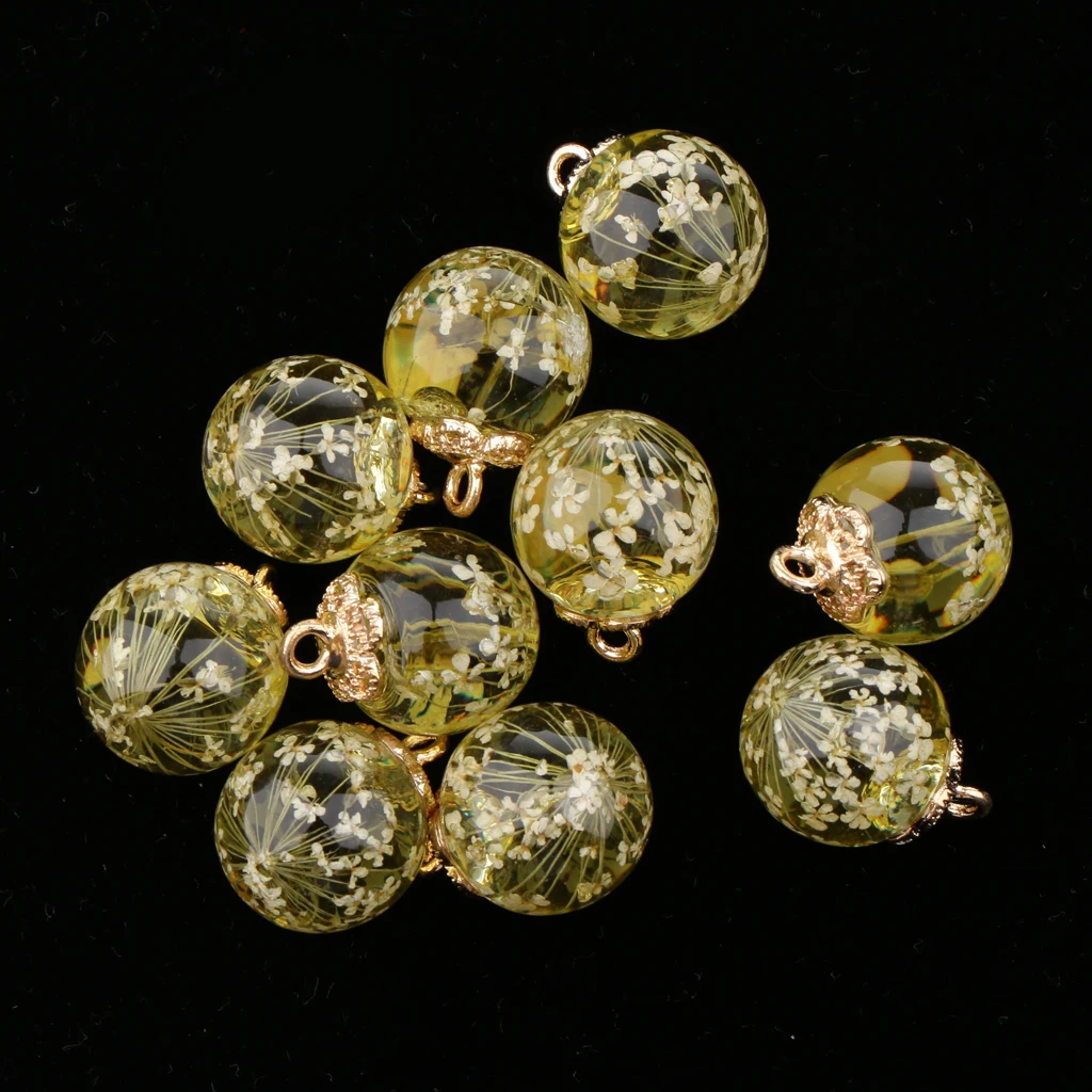 10 pcs Round Ball Dried Flower Glass Ball Flower Cap Pendant DIY Loose Beads for charm bracelet earrings necklaces