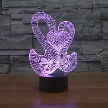 

3D Valentine Double Swan Heart LED Night Light 7color changing Swan lake Decor Goose Lamp Swan Charm Gift For Girffriend