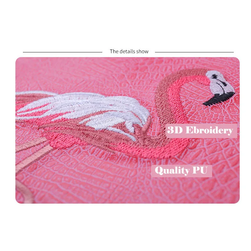 3D Flamingo Embroidery Soft Stand Cover Smart Sleep&Wake up Flip Magnet Case for iPad Mini 2 3 4 Air Pro 9.7 10.5+stylus pen