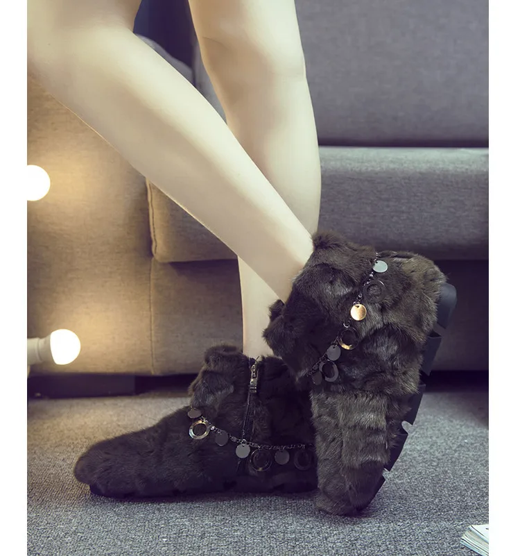 SWONCO/женские ботильоны г., зимние Роскошные зимние ботинки на натуральном меху женские ботинки модные зимние теплые женские ботильоны с цепочкой