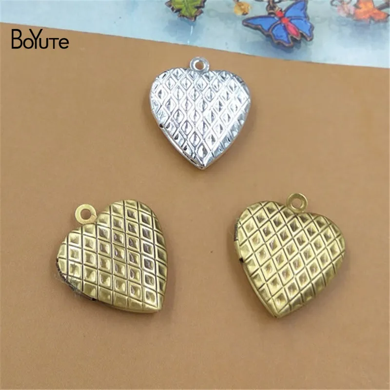 BoYuTe 10Pcs Metal Brass 20234MM Heart Floating Locket Charms Pendant Diy Hand Made Open Photo Locket Jewelry Accessories (2)