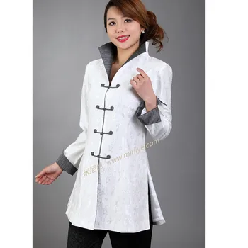 

High Fashion White Lady Silk Polyester Coat Middle-Aged Mother Long Jacket Autumn Winter New Styl Outwear Size S To XXXL T046