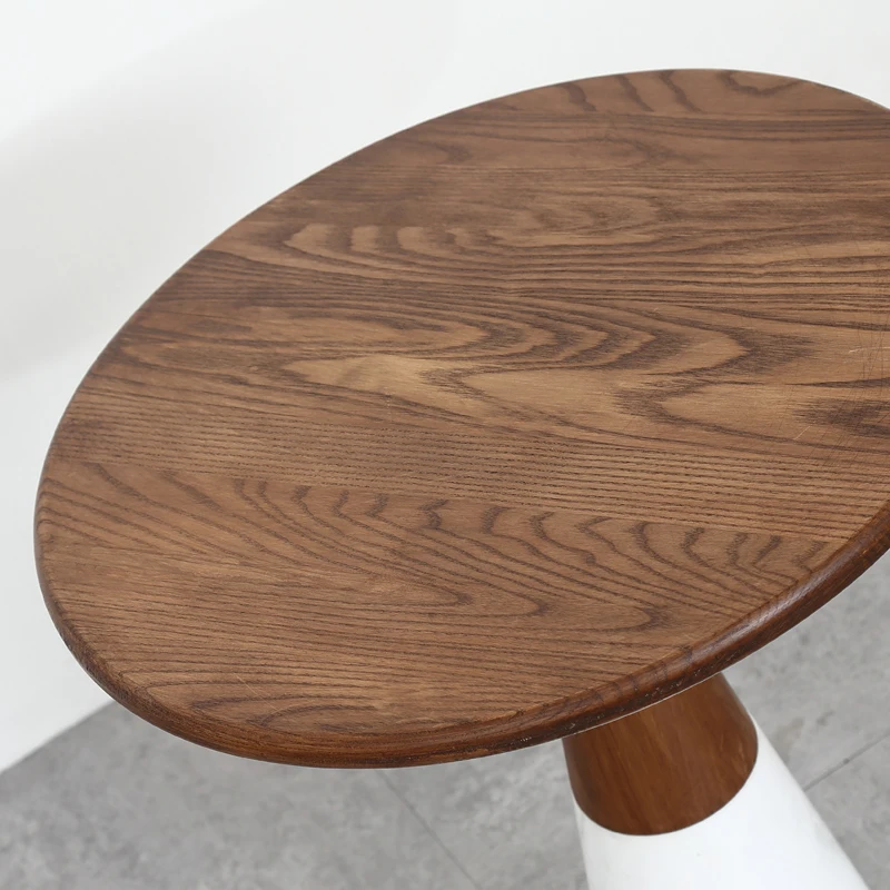 Round Coffee Table Wood Top Marble Base Side Table for Living Room Solid Wood End Table