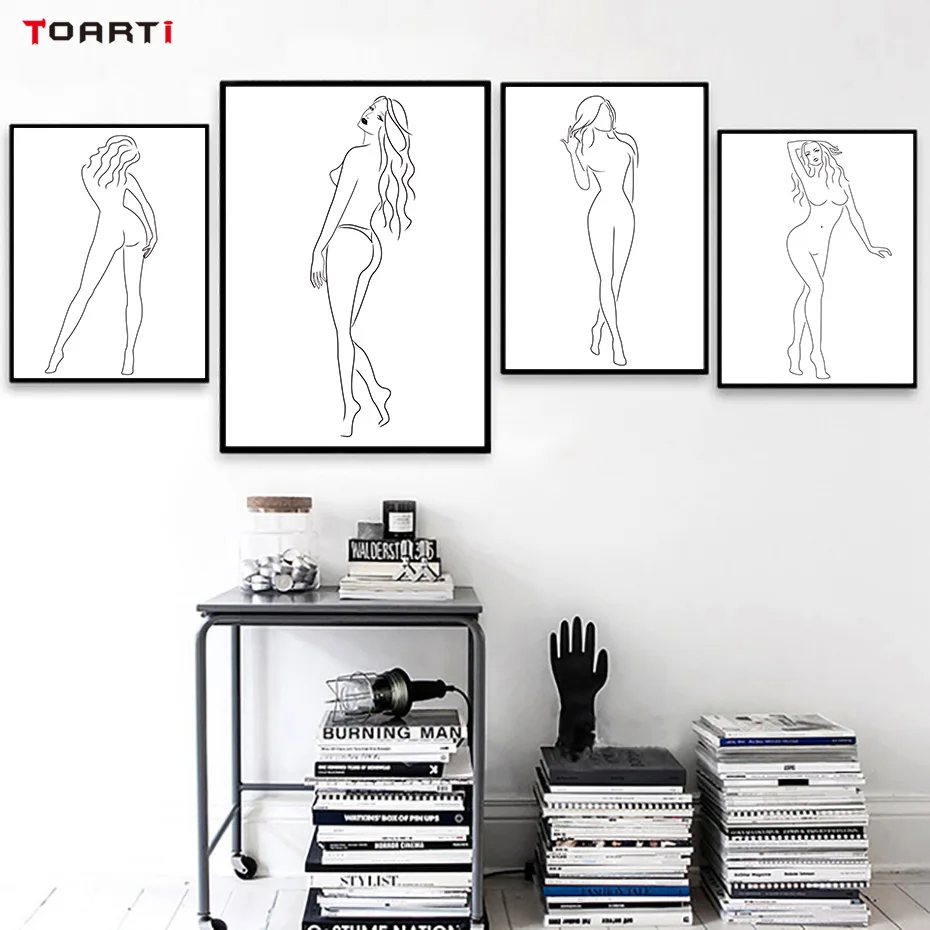 Sexy Woman Nude Art Painting Wall Poster Minimalist Line Drawing Nordic Figure Prints Decoration Pictures Living Room Home Mural (2)
