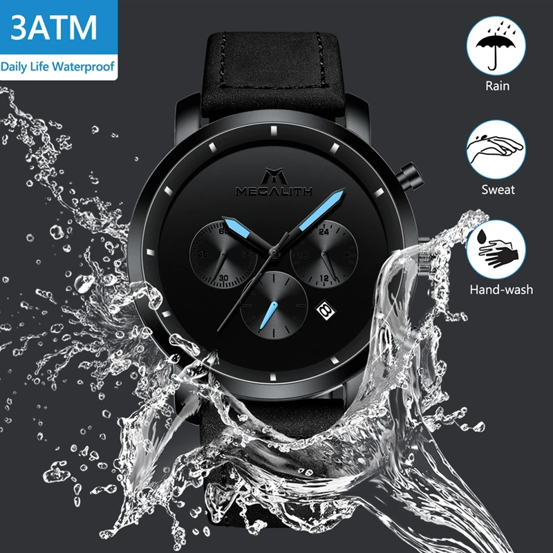 MEGALITH модные часы с хронографом для мужчин лучший бренд класса люкс спортивные водонепроницаемые кварцевые часы для мужчин часы Relogio Masculino