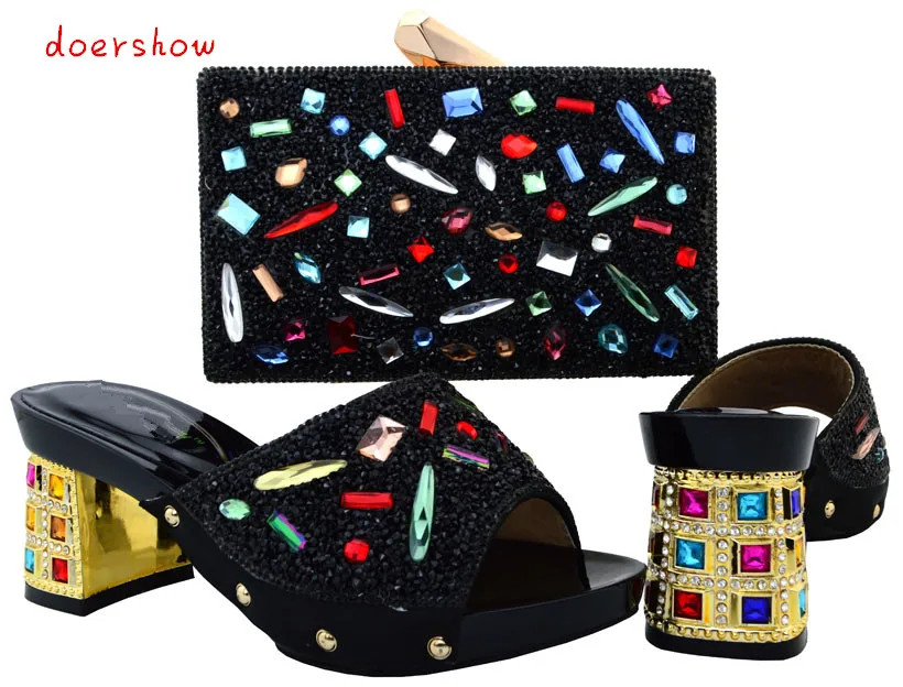 

High Quality Summer Elegant Italian Shoes And Bag Set African Thin Heels Shoes And bag Set For Wedding Party doershowPUW1-13