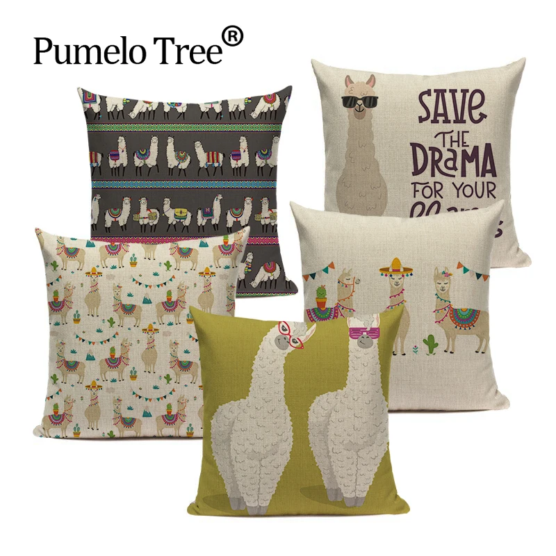 

Decorative Cushions Covers Alpaca Print Pillowcase For Pillow Green Cactus Decor Pillows Customized Animal Plant Luxury Cushion