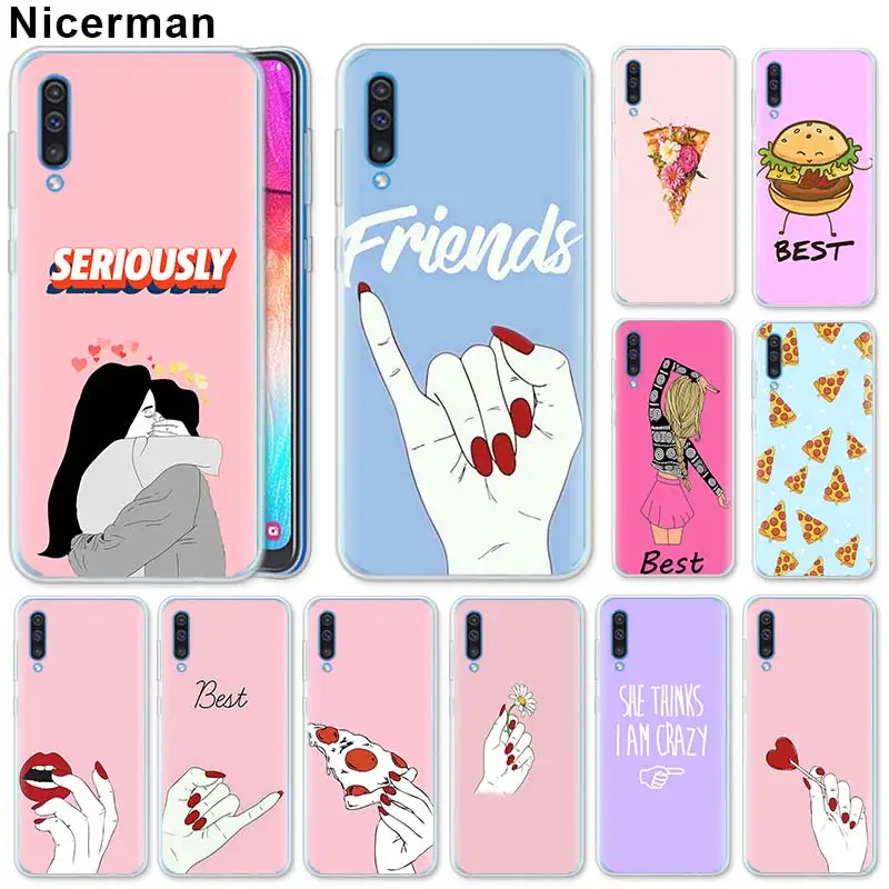 

bff best friends Pizza food Silicone Case for Samsung Galaxy A50 A70 A40 A20e A10 A30 A80 A6 A8 Plus A7 A9 Clear TPU Case
