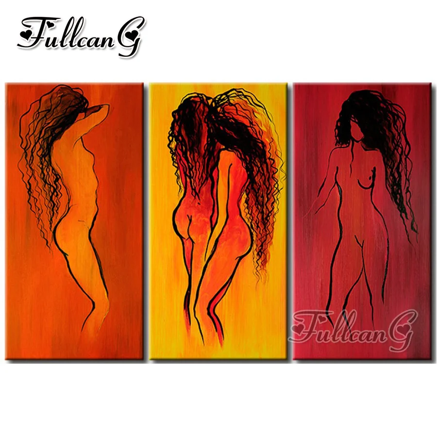 

FULLCANG triptych 5d mosaic rhinestone embroidery "naked woman" diy 3pcs diamond painting cross stitch kit full drill G1238