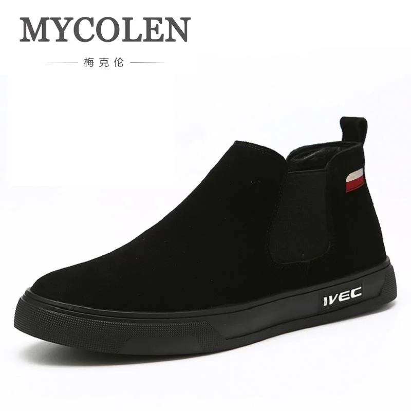 

MYCOLEN 2018 New Brand Winter Boots Men's Genuine Boots Fashion Round Toe Breathable Chelsea Boots For Men Shoes
