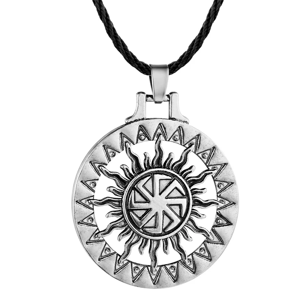 

Slavic Kolovrat Sun Round Geometric Pendant Necklace Gold Silver Color Charm Rope Chain Men Necklace Amulet Pagan Viking