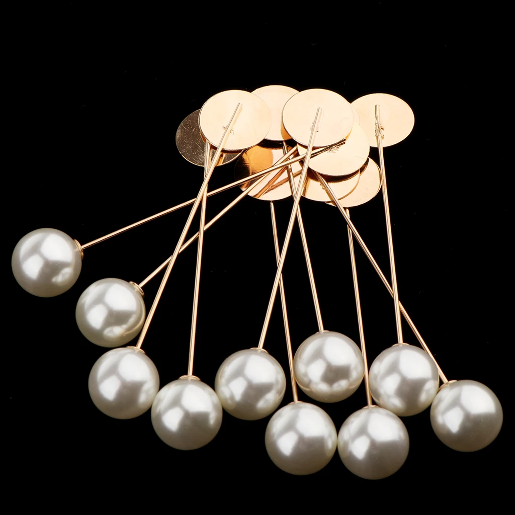 10 Pieces Women Men's Faux Pearl Stick Breastpin Brooch Pin Collar Suit Lapel Pin Stick