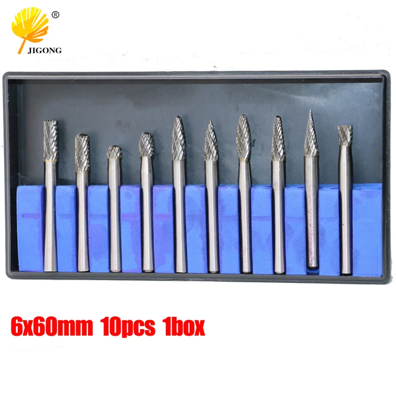 

10pcs/1box 6x60mm Tungsten Carbide Rotary Burrs Set Dremel Accessories for Rotary Tools Milling Cutter Engraving Bits