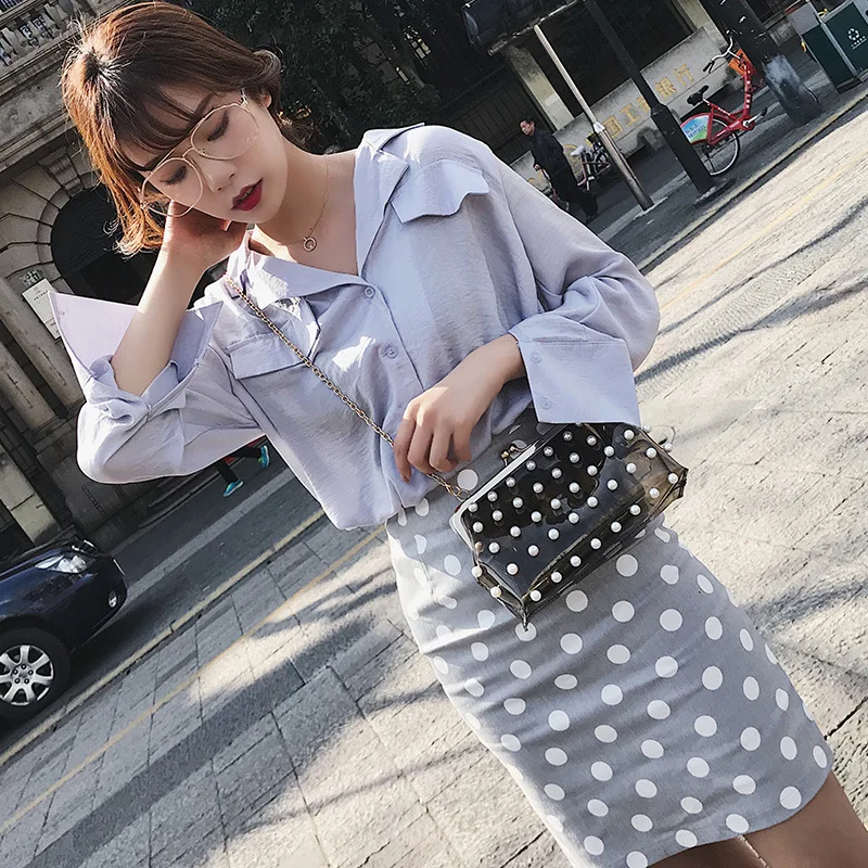 Hot 2019 Brand Fashion Shoulder Bag Pearl Beaded Crossbody Bag Wild Transparent Jelly Chain Bags For Women PU Small Square Bags