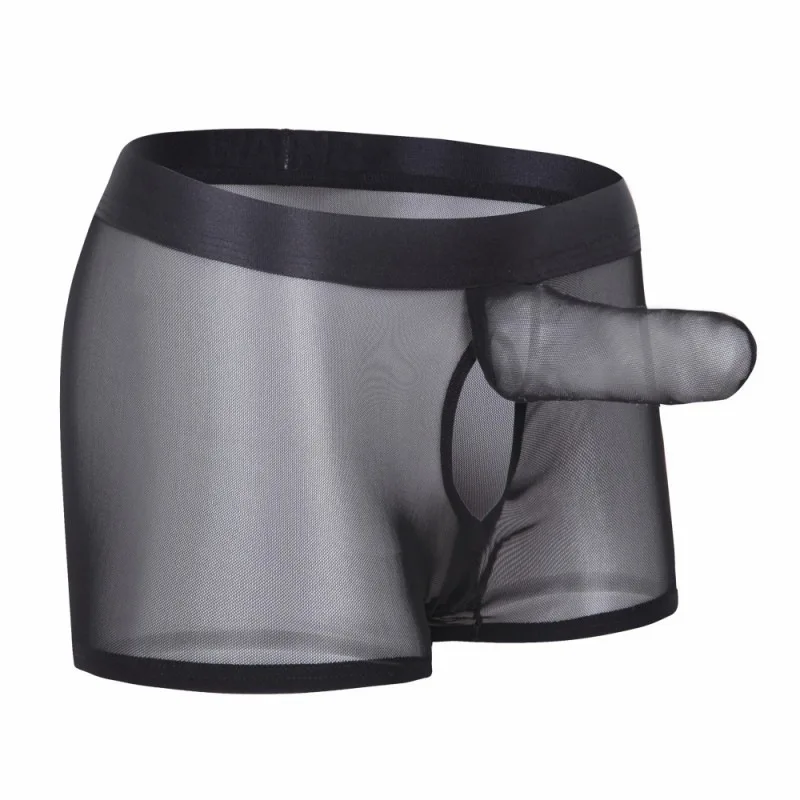 

Sexy Sissy Men's Leather Underwear Boxer Breathable Penis Transparent Mesh Gay Wear Underwear Jockstrap Fetish Erotic Lingerie