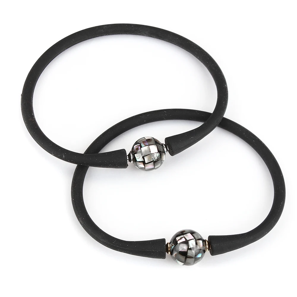 Fashion Jewelry Black Silicone Bracelet Bangle with Shell Rubber