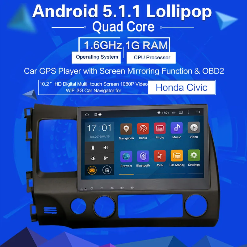 Excellent 10.2" Radio Android 5.1 Car DVD Player for Honda Civic 2006 2007 2008 2009 2010 2011 with Quad Core Car Multimedia Player 0 Excellent 10.2" Radio Android 5.1 Car DVD Player for Honda Civic 2006 2007 2008 2009 2010 2011 with Quad Core Car Multimedia Player 0
