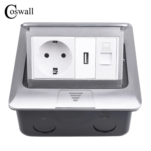 Coswall Aluminum Panel Pop Up Floor Socket 16a Russia Spain Eu Coswall Aluminum Panel Pop Up Floor Socket 16a Russia Spain Eu Standard Outlet Usb Charge