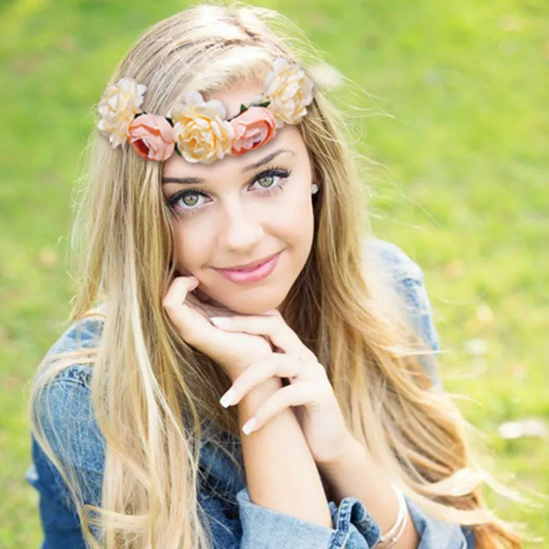 

M MISM Spring Fashion Women Wedding Flower Wreath Crown Headband Floral Garlands Hair band Girls Wedding Hair Accessories