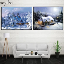 DIY картина маслом в рамке по номерам пейзаж Зимний снег сцена картины холст живопись для гостиной стены Искусство домашний декор