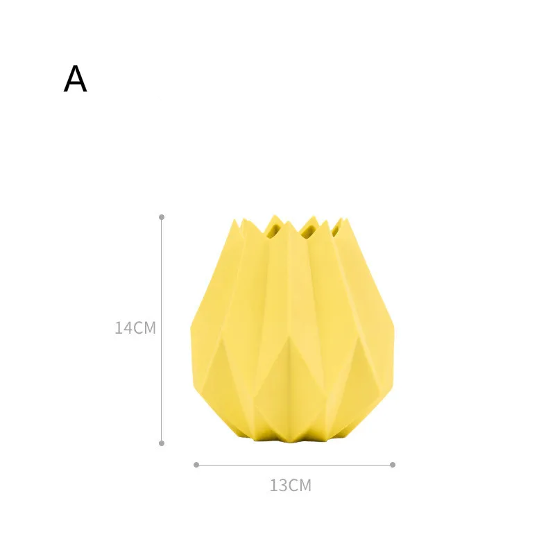 Скандинавские современные керамические вазы Макарон оригами белый розовый светильник серый светильник голубые вазы дома свадьба спальня гостиная украшения - Цвет: Цвет: желтый